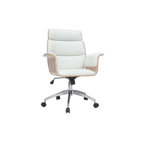 Fauteuil De Bureau Design Blanc Et Bois Clair Elon