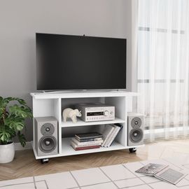 Vidaxl Meuble Tv Avec Roulettes Blanc 80x40x45 Cm Bois D'ingénierie