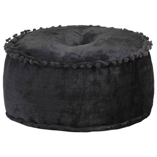 Pouf Rond En Velours Anthracite 40 X 20 Cm, Rembourrage En Fibre Souple