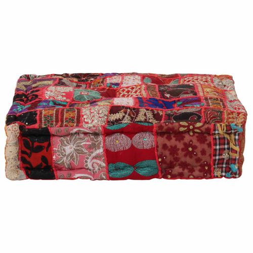Vidaxl Pouf Carré En Coton Fait À La Main 50 X 50 X 12 Cm Rouge