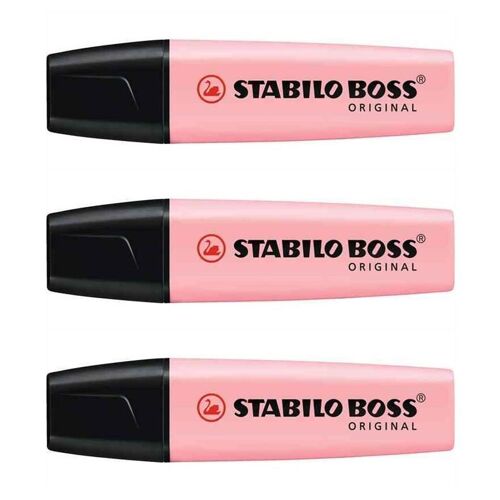 Stabilo Lot De 3 Surligneurs Boss Original Pastel Pétale De Rose