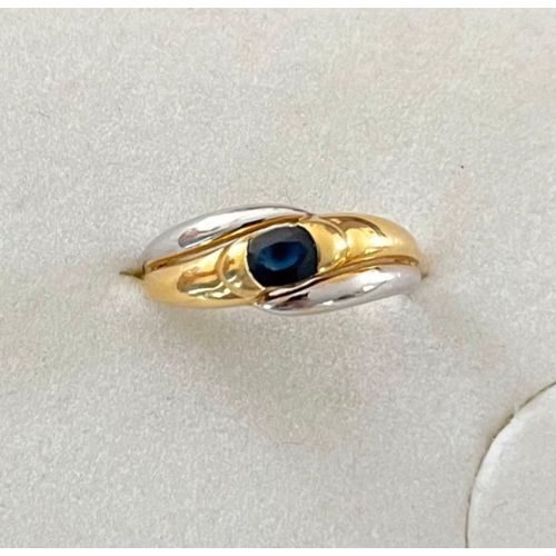 Bague Or Blanc Et Jaune Avec Saphir Véritable 
