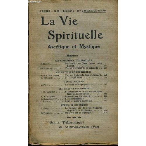 La Vie Spirituelle Ascetique Et Mystique Tome Xvi N°45