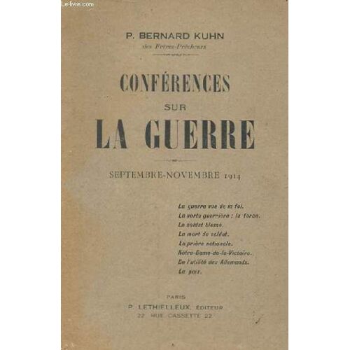 Conferences Sur La Guerre. Septembre-Novembre 1914.