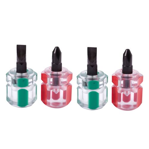 4 Pcs Plat Tournevis Cruciforme Mini Courte Petite Outils De Réparation Split Kit Set Vert + Rouge