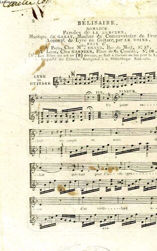 Belisaire, Romance Mise En Musique