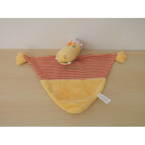Doudou Crocodile Ernesto Le Pirate Jaune Rouge Carré Blanc