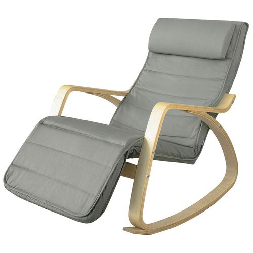 Sobuy® Fst16-Dg Fauteuil À Bascule Avec Repose-Pied Réglable Design Rocking Chair Fauteuil Relax Bouleau Flexible - Gris