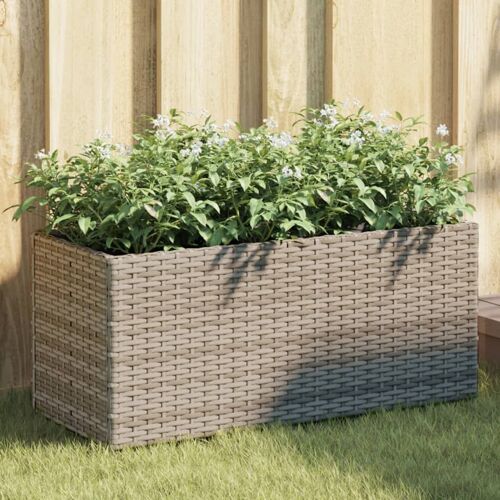 Vidaxl Jardinière Avec 2 Pots Gris 72x30x32 Cm Résine Tressée