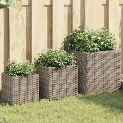Vidaxl Jardinières D'extérieur 3 Pcs Gris Résine Tressée