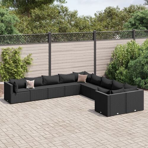 Vidaxl Salon De Jardin 10 Pcs Avec Coussins Noir Résine Tressée