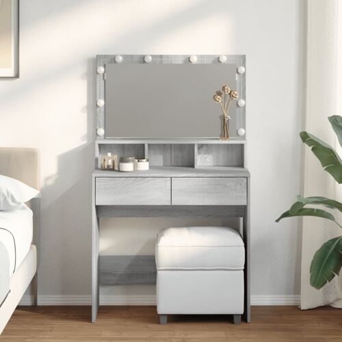 vidaXL Coiffeuse avec LED sonoma gris 80x41x134,5 cm