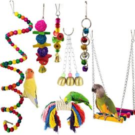 10 Pièces Drôle Oiseau Balançoire Jouets À Mâcher Perroquet Hamac Cloche Jouets Perroquet Cage Jouet Oiseau Perche Avec Perles En Bois Suspendus Pour Perruches
