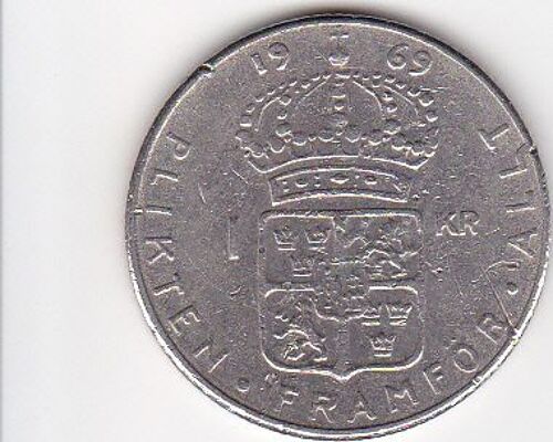 Pièce De 1 Krona Gustaf Vi Adolf De Suède De 1969