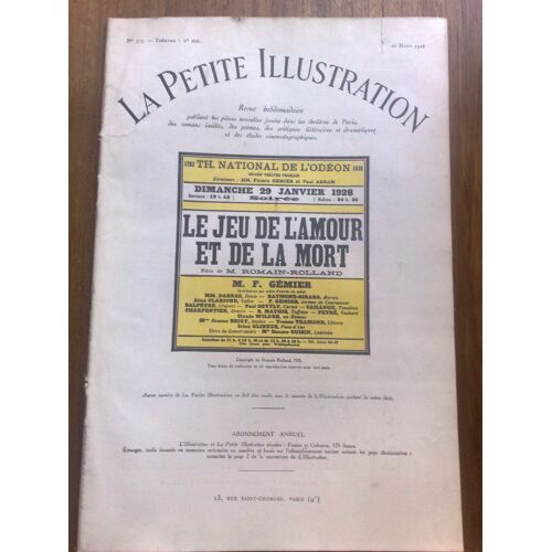La Petite Illustration  N° 373 : Le Jeu De L'amour Et De La Mort