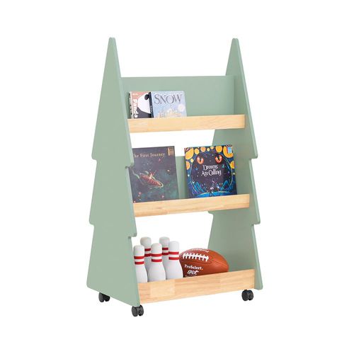 Sobuy Bibliothèque Enfant À Roulettes Étagère À Livres Enfant Étagère Pour Chambre D'enfant Avec 5 Étagères Et 4 Roulettes, Vert Naturel, 60 X 42 X 106 Cm Kmb99-H-Gr