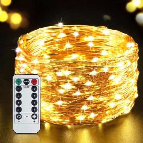 Guirlande Lumineuse En Fil De Cuivre 8 Modes Alimentée Par Usb, Télécommande Adaptée À La Décoration De Noël De La Maison De Fête De Mariage, Guirlande Lumineuse 20m 200 Led Ip65 Blanc Chaud