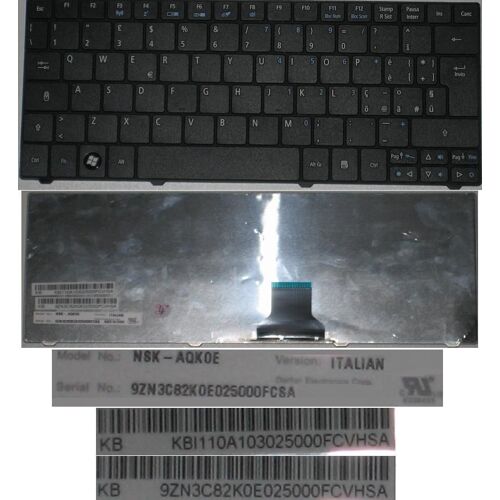 Clavier Qwerty Italien / Italian Pour ACER ASPIRE AS1830T 1830T, Acer ONE 721 Series, Noir / Black, Model: NSK-AQK0E, P/N: 9Z.N3C82.K0E, KBI110A1030