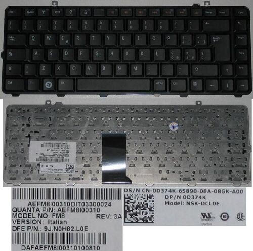 Clavier Qwerty Italien / Italian Pour DELL Studio 15 1535 1536 1537 1555 1557 Series, Noir / Black, Model: FM8, NSK-DCL0E, P/N: 9J.N0H82.L0E, 0D374K, 0D374K, D374K, AEFM8I00310