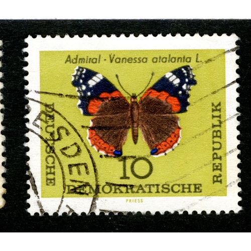 Timbre Oblitéré Deutsche Demokratische Republik, Admiral - Vanessa Atalanta L. , 10