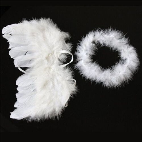 Blanc Mode Nouveau-Né Bébé Pleine Lune Ange Plumes Ailes Accessoires Photo Cupidon Ensemble Fournitures De Fête
