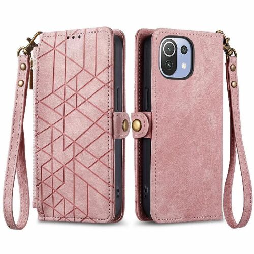 Flip Étui Pour Xiaomi 11 Lite Antichoc Couverture Rabotant Portefeuille Étui En Cuir Simple Entreprise - Couleur Rose