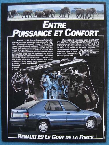 Publicité Papier - Voiture Renault 19 De 1989