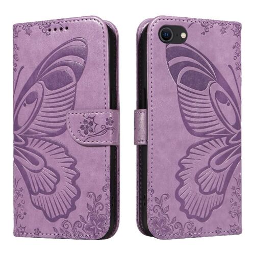Flip Étui Pour Iphone 6/6s Papillon En Relief Avec Fente Pour Carte De Crédit Sangle De Main Détachable Cuir De Haute Qualité - Violet