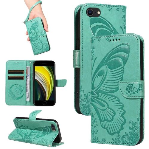 Flip Étui Pour Iphone 6/6s Papillon En Relief Avec Fente Pour Carte De Crédit Sangle De Main Détachable Cuir De Haute Qualité - Vert
