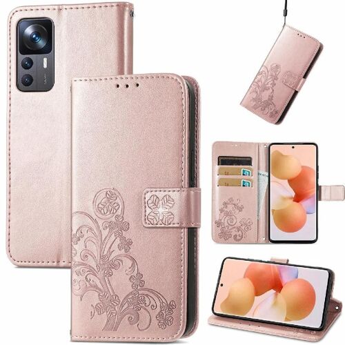 Étui Pour Xiaomi Redmi K50 Ultra Étui En Cuir Sangle Courte Affaires Exquises Trèfle À Quatre Feuilles Couverture Rabotant - Doré