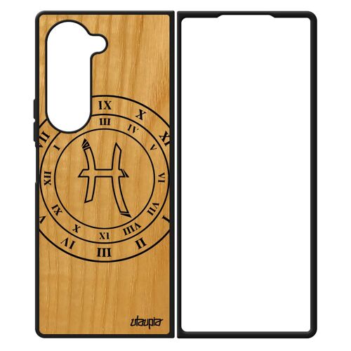 Coque Pour Samsung Z Fold 6 En Bois Silicone Signe Astrologique Poisson Etoiles Noir Univers Homme Antichoc Motif Prediction Galaxy