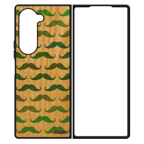 Coque Bois Pour Z Fold 6 Silicone Moustache Fantaisie Chapeau Melon Motif Peinture Pipe De Protection Couleur Homme Samsung Galaxy