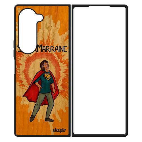 Coque silicone super marraine pour Samsung Z Fold 6 bois humoristique orange dessin bd humour personnalisé heros drole enfant galaxy