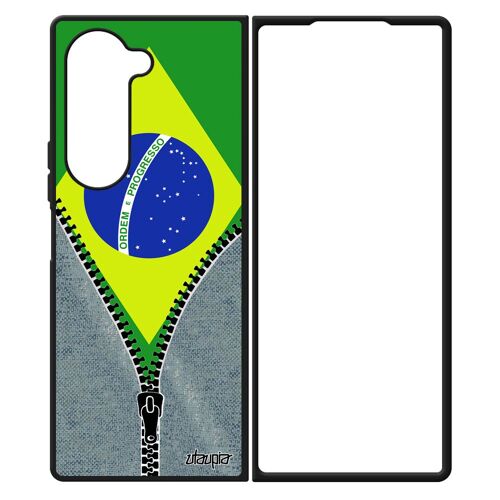 Coque Pour Samsung Z Fold 6 Silicone Drapeau Bresil Bresilien Rigide Coupe Du Monde Basket Noir Jeux Olympiques Football Foot Galaxy
