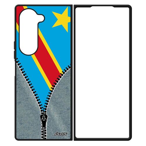 Coque Drapeau Rdc Congo Kinshasa Congolais Z Fold 6 Silicone Can Coupe D'afrique Jeux Olympiques Football Jeans Foot Samsung Galaxy