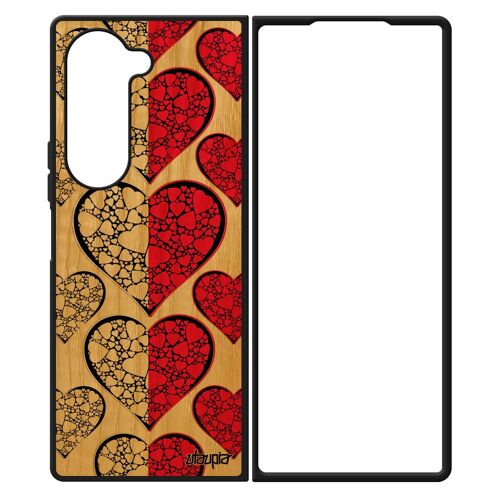 Coque En Bois Pour Samsung Galaxy Z Fold 6 Silicone Drapeau Monaco Monegasque Smartphone Basket Football I Love De Protection Coeur