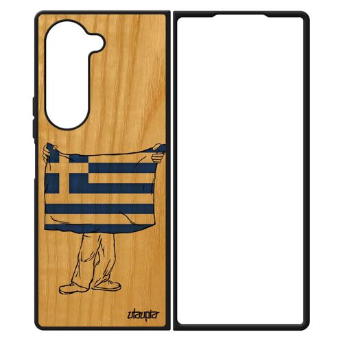 Coque Bois Naturel Pour Samsung Z Fold 6 Silicone Drapeau Grece Grec Gel Euro Foot Antichoc Football Basket Coupe Du Monde De Galaxy
