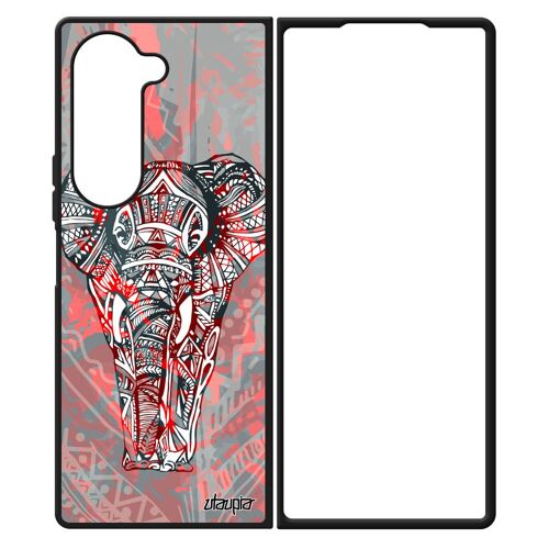 Coque Elephant Telephone Samsung Z Fold 6 Silicone Dessin D'afrique Smartphone Homme Tribal Multicolore Sagesse Case Plume De Galaxy