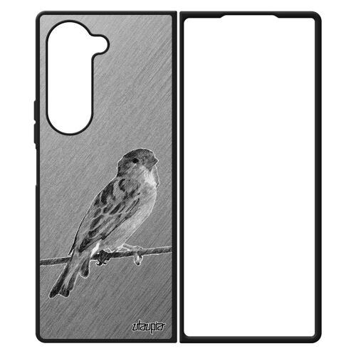 Coque Samsung Z Fold 6 Silicone Oiseau Sm-F956u Nature Etui Dessin Effet Petit Moineau Smartphone Animal Unique Animaux Gris Galaxy