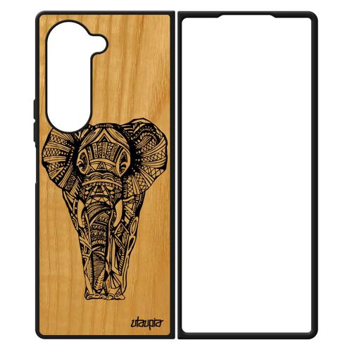 Coque Bois Elephant Z Fold 6 Silicone Housse Ethnique Noir Et Blanc Tribal 4g D'asie Azteque Savane Noir Bumper De Samsung Galaxy
