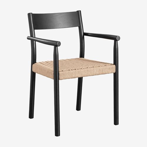 Pack De 2 Chaises De Salle À Manger En Bois De Chêne Et Corde Tressée Mara Noir Uni