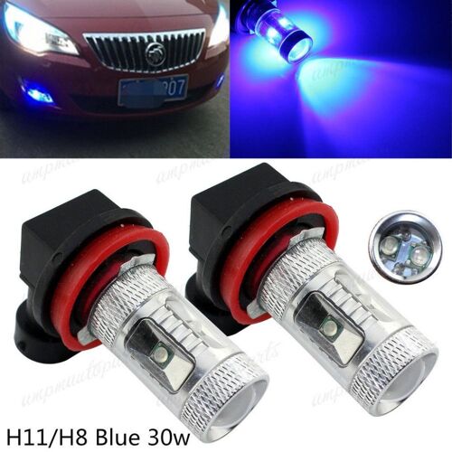 Ampoule De Projecteur Led 30w H11 H8 H9, Lentille Bleue Pour Phares Antibrouillard De Conduite De Voiture, 2 Pièces