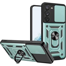 Coque Pour Samsung Galaxy S23 5g Avec Cache Webcam & Support Annulaire A 360 Degres, Anti-Chute Etui Housse Compatible Avec Support De Voiture Magnetique, Vert