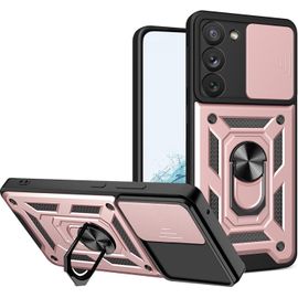 Coque Pour Samsung Galaxy S23 5g Avec Cache Webcam & Support Annulaire A 360 Degres, Anti-Chute Etui Housse Compatible Avec Support De Voiture Magnetique, Or Rose