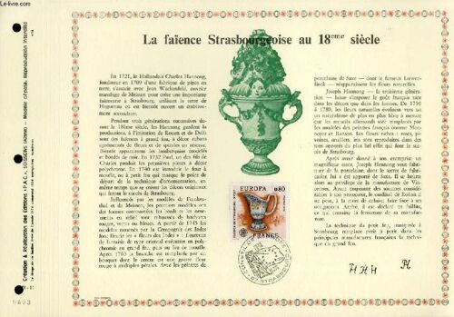 Feuillet Artistique Philatelique - Pac - 76 - 11 - La Faience Strasbourgeoise Au 18° Siecle