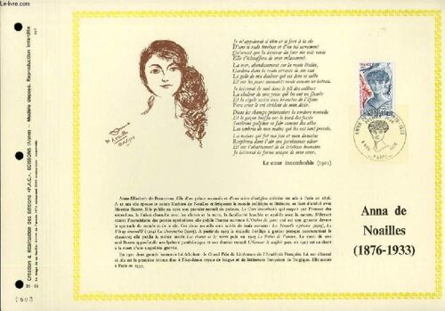 Feuillet Artistique Philatelique - Pac - 76 - 44 - Anna De Noailles (1876 - 1933)