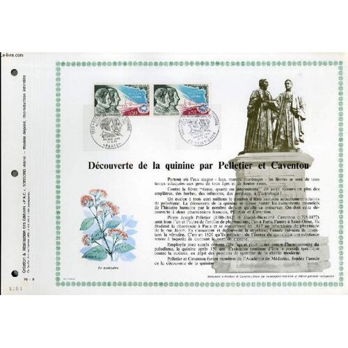 Feuillet Artistique Philatelique - Pac - 70 - 08 - Decouverte De La Quinine Par Pelletier Et Caventou