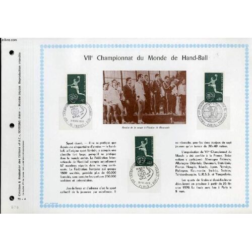 Feuillet Artistique Philatelique - Pac - 70 - 04 - 7° Championnat Du Monde De Hand-Ball