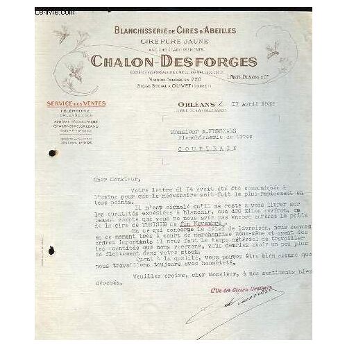 1 Lettre Ancienne Illustree De La Blanchisserie De Cires D'abeilles Chalon Desforges 11 Rue De La Hallebarde Orleans