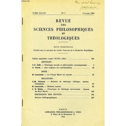 Revue Des Sciences Philosophiques Et Theologiques, Tome 48, N° 1, Jan. 1964, Extrait, Bulletin De Theologie Biblique, Ancien Testament